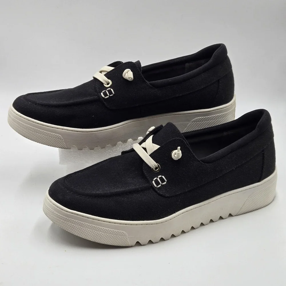 Dr. Scholl's Shoes Mens Size 11 Black Canvas Slip On Boat Comfort Get On Board
